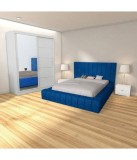 Dormitor Albastru, Pat Tapitat Catifea 200x160 cm, Dulap 150x208 cm, Lungime 220 cm