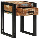 vidaXL Măsuță Laterală Neagră Lemn Masiv Reciclat 40x40x50 cm, Sertar, Stil Rustic, Noptieră