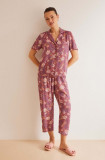 Women&#039;secret pijama MIX AND MATCH ORIGINS femei, culoarea bordo, 4857426