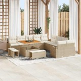 VidaXL Set de canapele pentru grădină cu pernă 13 pcs Bej Rattan poli
