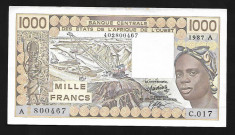 West African States- Ivory Coast 1000 Francs 1986 P107.A.g. foto