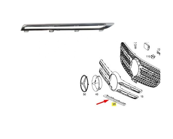 Ornament grila fata MERCEDES Clasa GLE (W166), 08.2015-03.2020, partea stanga, crom; superior,