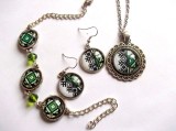 Set bijuterii sticla model traditional verde cu negru 31938