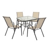 Set mobilier gradina Leziter Juba 4 persoane, 4 scaune, masa sticla, metal, textilena, gri