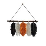Decoratiune perete stil macrame, 0052FD, sfoara bumbac, alb+ negru + portocaliu, 20 x 50 cm