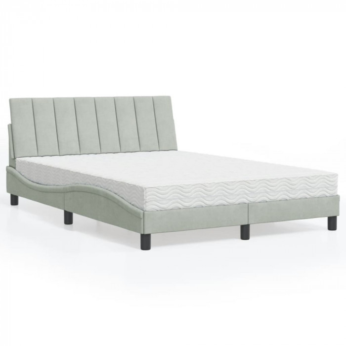 vidaXL Pat cu saltea, Hanko, gri deschis, 140x200 cm, catifea 3208598