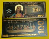 ISUS HRISTOS - SUA - 100 DOLARI 2026 - BANCNOTA SUVENIR / DECORATIVA CU TEMATICA RELIGIOASA - DIN POLIMER (PLASTIC) CU INSERTIE DE AUR DE 24K