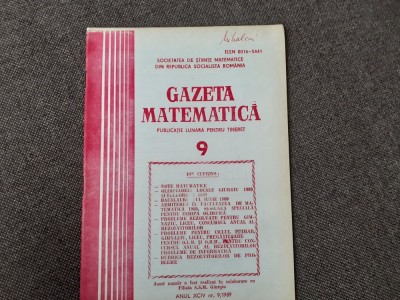 GAZETA MATEMATICA NR 9/1989 foto
