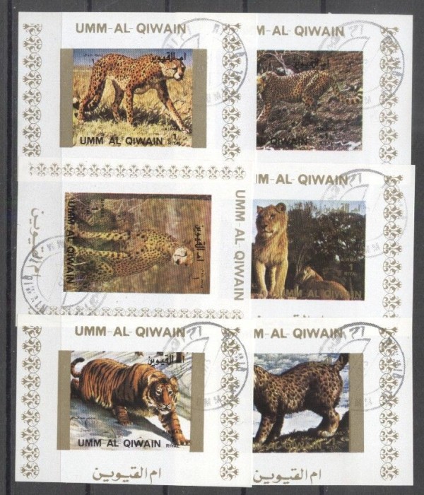Umm al Qiwain 1973 Tigers, 6 mini imperf. sheet, used E.105