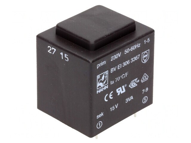 Transformator &Icirc;ncapsulat 3VA 230V 15V 200mA PCB