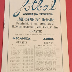 Program meci fotbal "MECANICA" ORASTIE - "AURUL" BRAD (04.05.1986)
