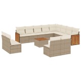 Set canapele de gradina, 13 piese, cu perne, bej, poliratan