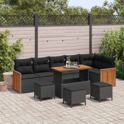 vidaXL Set de canapele pentru grădină 10 pcs Negru 110 x 55 x 71 cm foto