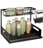 Organizator Metalic cu 2 Niveluri pentru Bucatarie sau Baie Negru