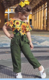 Costumas cu pantaloni verzi - Floarea soarelui (Marime Disponibila: 12-18 luni