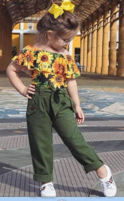 Costumas cu pantaloni verzi - Floarea soarelui (Marime Disponibila: 9-12 luni foto