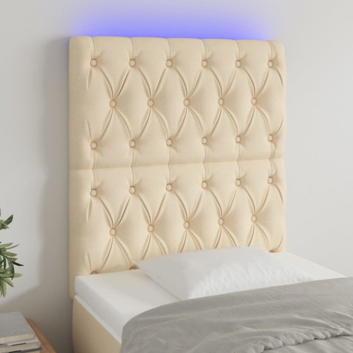 vidaXL Tăblie de pat cu LED, crem, 80x7x118/128 cm, textil 3122739