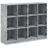 Biblioteca cu usi, gri beton, 136x37x109 cm, lemn compozit