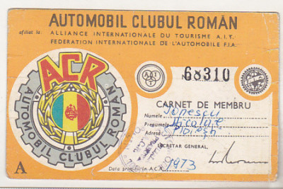 bnk div ACR - Carnet de membru - 1973 - 1976 foto