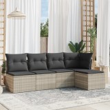 Cumpara ieftin Set canapele de grădină cu perne, 5 piese gri deschis poliratan