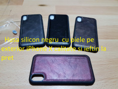 Husa silicon negru cu piele pe exterior iPhone X calitate si ieftin la pret foto