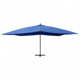 Umbrela suspendata cu stalp din lemn, albastru azur, 400x300 cm GartenMobel Dekor, vidaXL