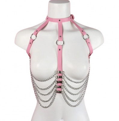 Harness Sexy Chains, Piele Ecologica, Roz, S-L, Passion Labs foto