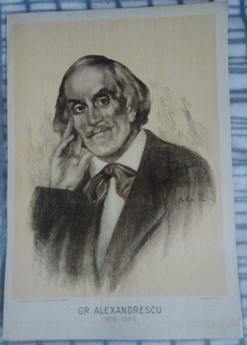 Ilustrație gravură pe carton, dimensiuni mari : Gr.Alexandrescu, anii 1930