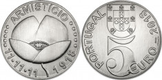 Portugalia moneda 5 euro 2018 UNC in capsula - 100 ani Armistitiu foto