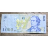 BNKRO05 Bancnota veche 1000 lei 1998 Mihai Eminescu hirtie Romania una mie lei circulata bani vechi colectie numismatica
