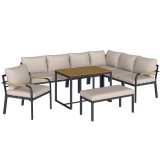 Outsunny Set mobilier grădină 7 piese Colțar modular exterior cu masă WPC și pouf bej și gri | Aosom Romania