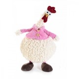 Decoratiune Gaina din textil crem roz 20 cm x 15 cm x 33 h