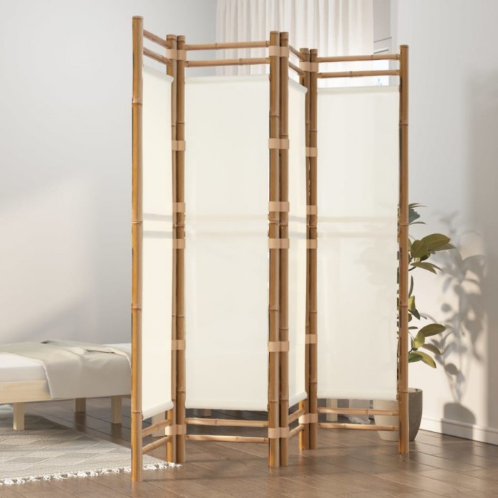 Separator de cameră pliabil cu 4 panouri 160 cm bambus și p&acirc;nză