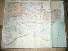 Harta Romaniei 1/4 partea S-E ,dim.=77x58cm ,Judetele : Constanta ,Tulcea ,Ialom