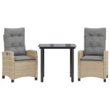 Cumpara ieftin Set de masa pentru gradina, 3 piese, cu perne, bej, poliratan