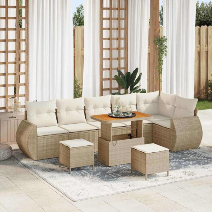 vidaXL Set de canapele pentru grădină 9 pcs Bej poliratan