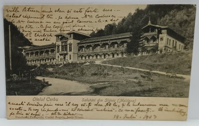 SLANIC MOLDOVA , HOTEL CERBU , CARTE POSTALA ILUSTRATA , CLASICA , 1903 foto