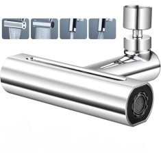 Aerator pentru robinet, 4 moduri de dispersie a apei, rotire 360 grade, brat rotativ, 13x12.5cm, argintiu