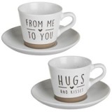 Set 2 Cesti Ceramice Maro Ecru cu Farfurie &amp; Mesaje, 250ml, CMCLASS