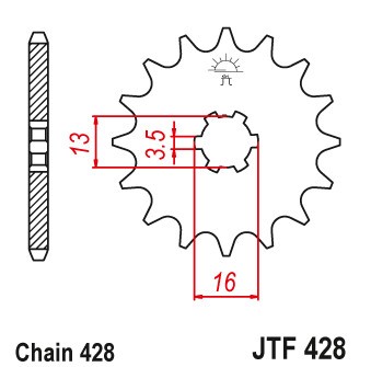 Pinion fata 13 dinti pas lant 428 - Suzuki DR-Z 70 (08-19) - GT 80 (81-83) - RM 80 - RM 80 X (77-99) - TS 80 ER (81-83)