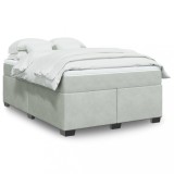 Gossi pat box spring cu saltea, gri deschis, 140x200 cm, catifea