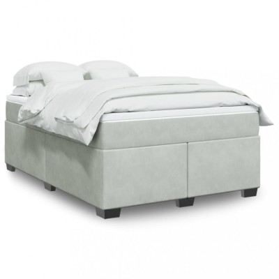 Gossi pat box spring cu saltea, gri deschis, 140x200 cm, catifea foto