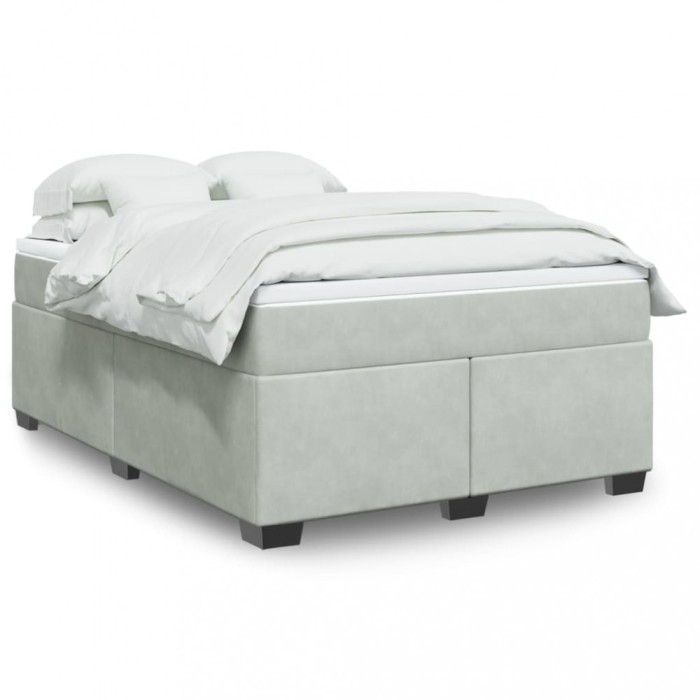 Gossi pat box spring cu saltea, gri deschis, 140x200 cm, catifea
