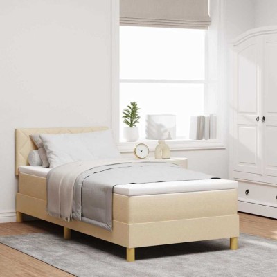vidaXL Pat boxspring cu saltea cu saltea Crem 100 x 200 cm țesătură 3338977 foto
