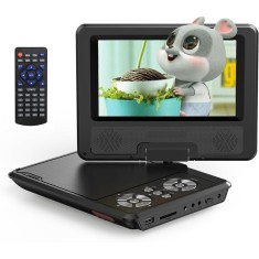 DVD Player Portabil cu Telecomanda, Ecran 7.5 inch HD, 800x488, Rotativ 270&deg;, Memorie, CD, USB, Card SD, AV, Jack 3.5mm, Incarcator Auto, Negru