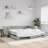 Cumpara ieftin Pat de zi cu extensie, gri deschis, 100x200 cm, catifea