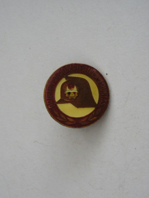 QW9 J 76 - Insigna - tematica pionieri - Prieten al pompierilor fruntas - 2 cm foto
