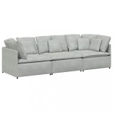 Canapea modulara cu perne, gri deschis, catifea