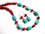 set colier si cercei cu coral si turcoaz 36454