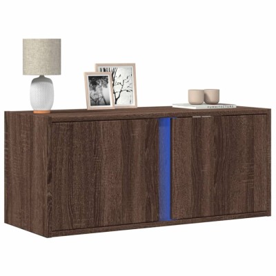Gossi comoda tv de perete cu lumini led, stejar maro, 80x31x35 cm foto